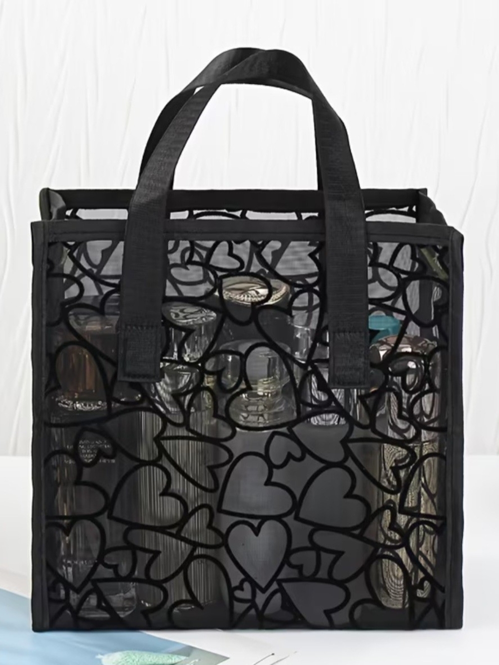 Black Decorative Mesh Tote Bag for Home Storage